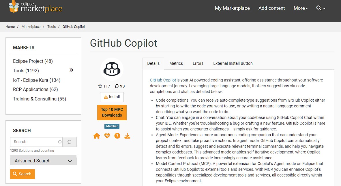 Eclipse Marketplace — GitHub Copilot plugin